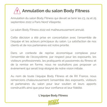 Annulation du salon Body Fitness